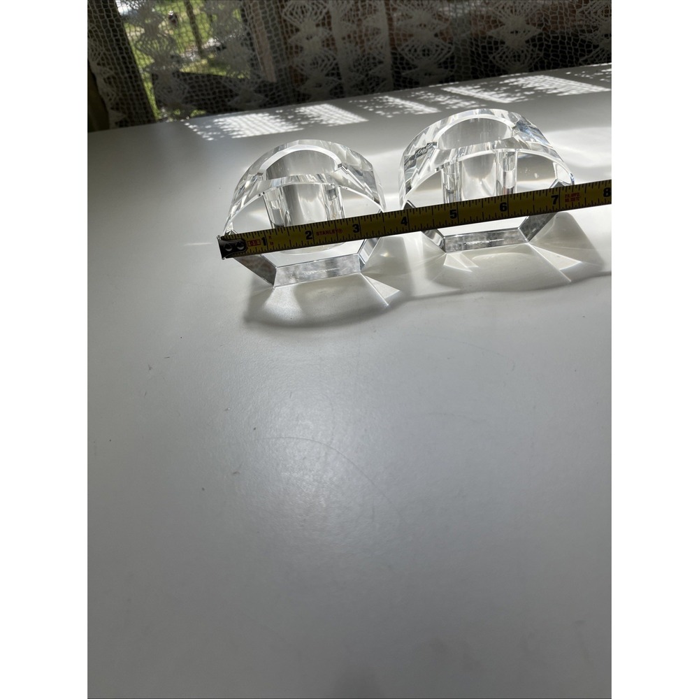 Vintage Oleg Cassini Crystal Cut Lotus Votive Elegant Candle Holder Signed Set - Picture 8 of 8